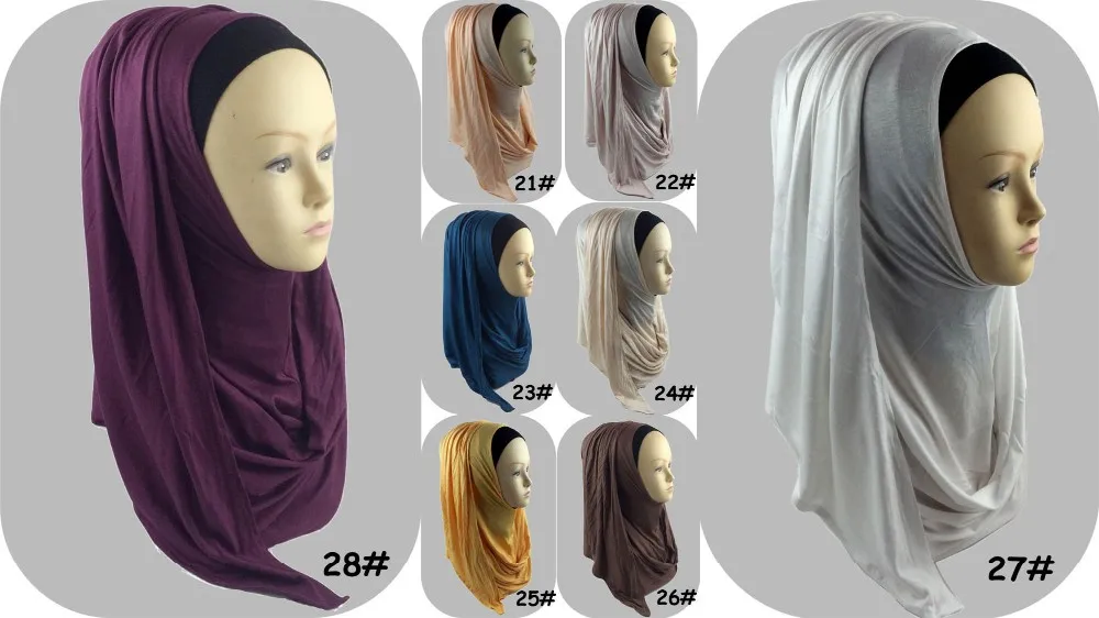 Модные красивые женские мусульманские трикотажные слипоны из хлопка, однотонный шарф, хиджабы Исламская повязка на голову шарфы, шали