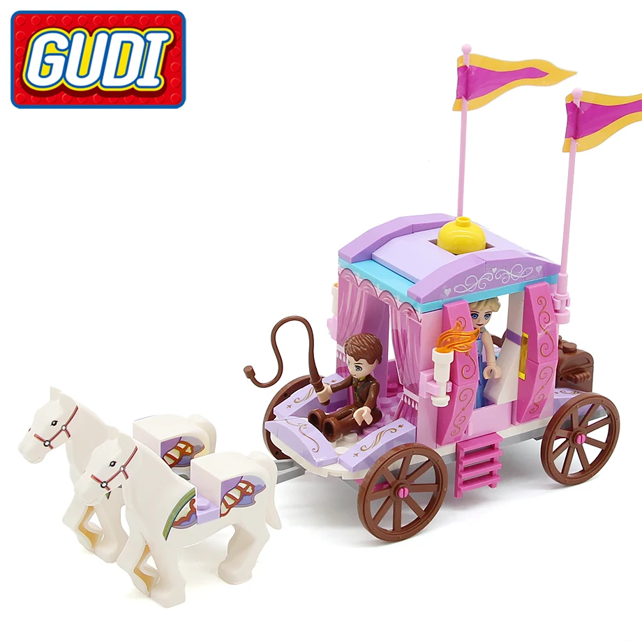 GUDI Alice Princess Royal Carriage Block 142pcs Bricks Model Building Set Educational Toys For Girls