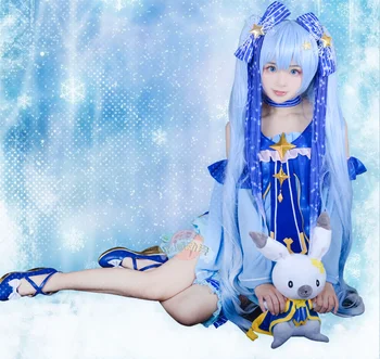 

2019 High Quality Cosplay Snow Miku Hatsune Star Princess Dress Cosplay Costumes Kit Japanese Mid Dress Set Dresses