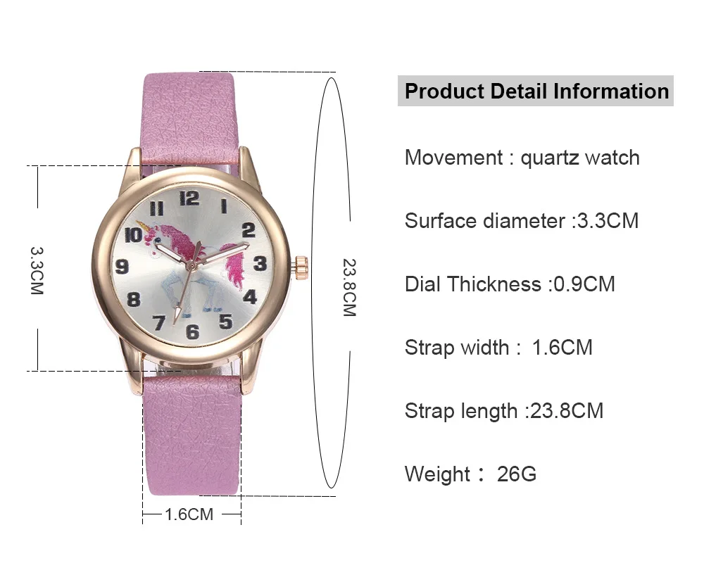 Kids Watches Cute Cartoon Unicorn Dial Leather Strap Wristwatch Girl Boy Ladies Digital Watch Children Quartz Watch Gifts Colck