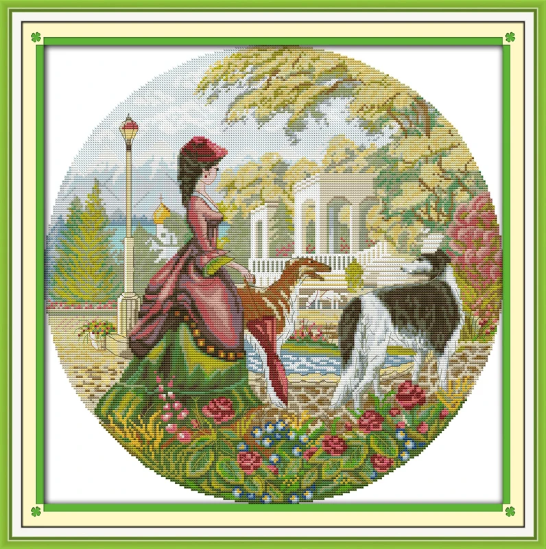 

Lady and dog (2), counted printed on fabric DMC 14CT 11CT Cross Stitch kits,embroidery needlework Sets, Home Decor