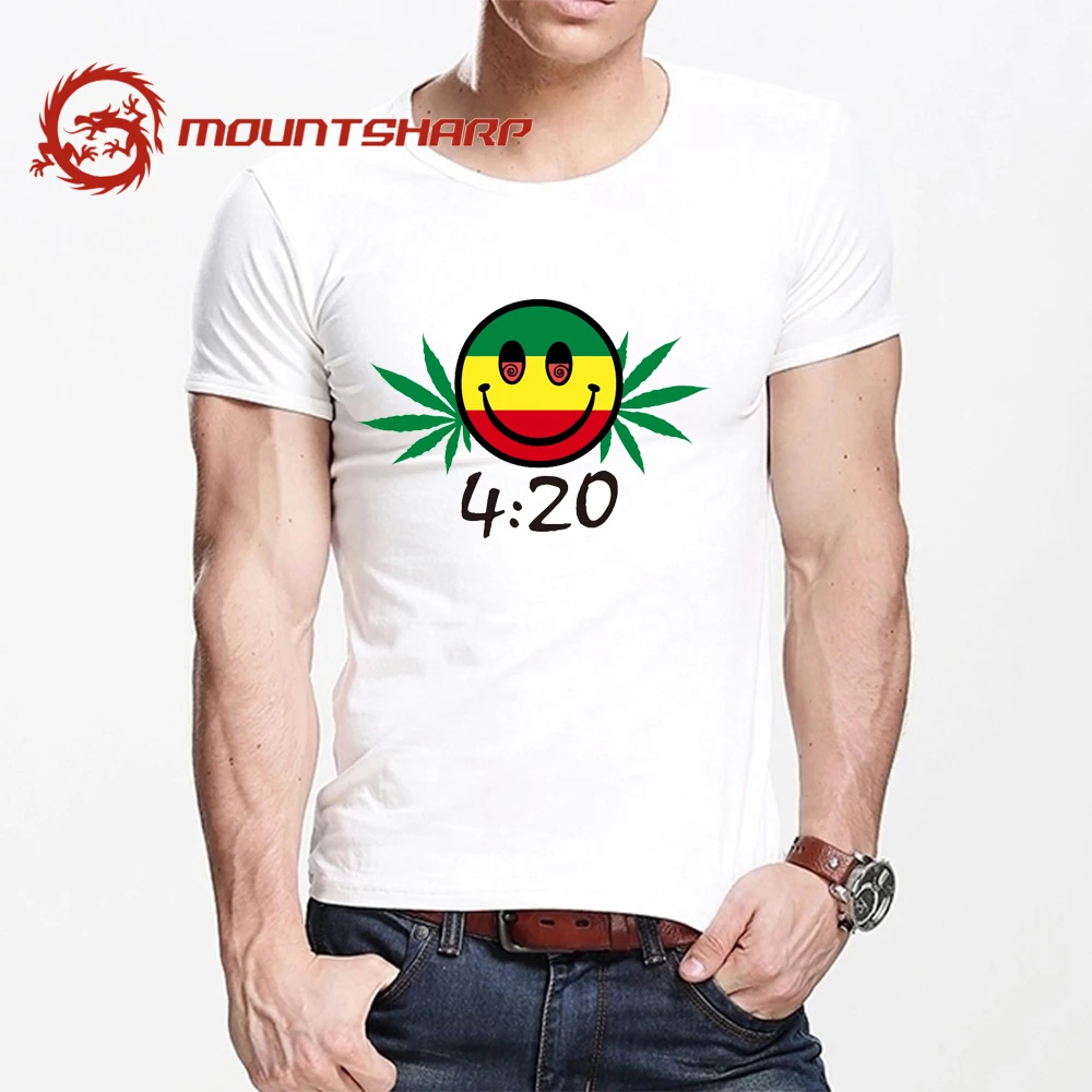 

MOUNTSHARP Summer T Shirt Men Harajuku Smile at 4:20 Funny Print Tee Tops Short Sleeve male T Shirt Casual male Clothes