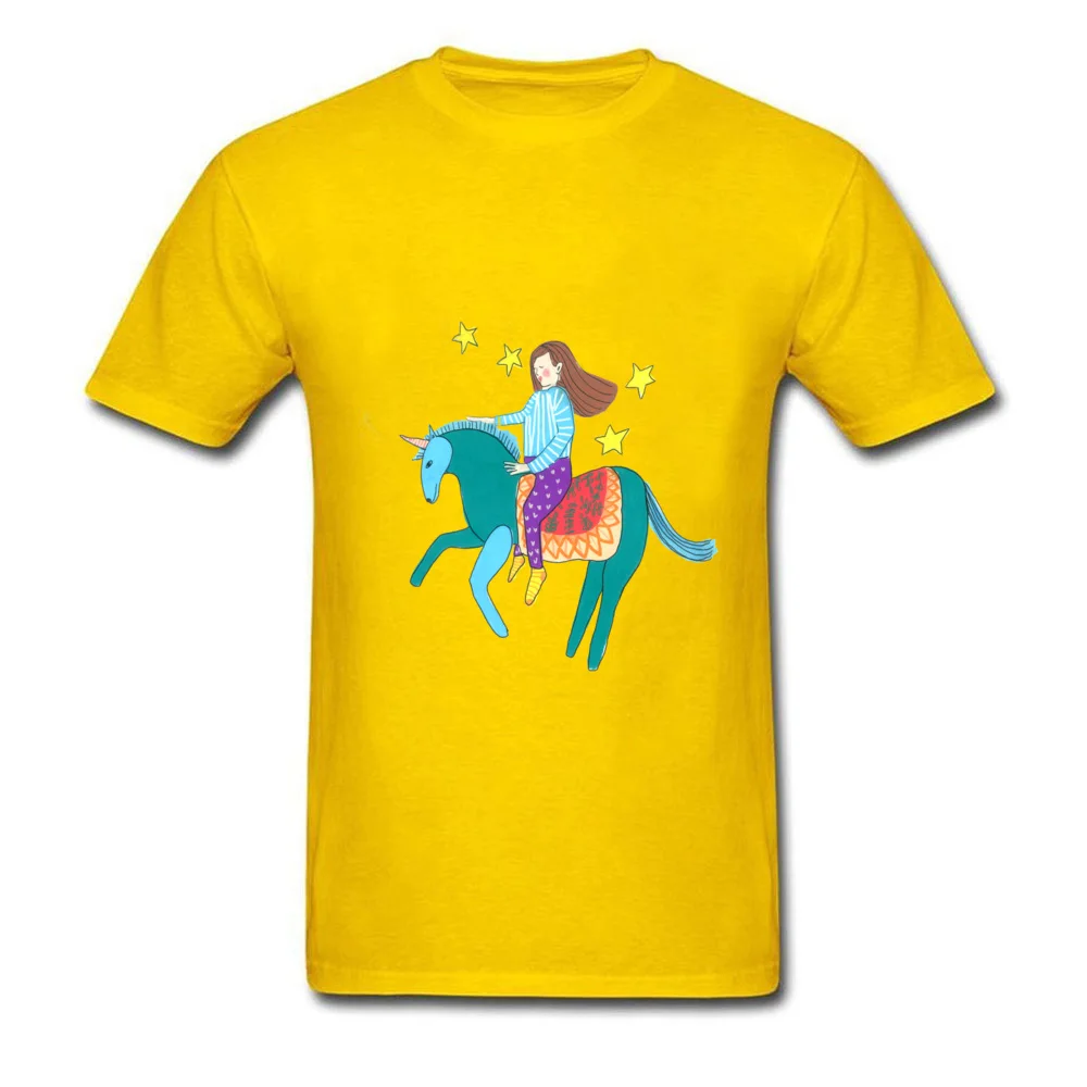 Girl riding a unicorn Hip Hop Casual T Shirt Round Collar All Cotton Short Sleeve Tops Shirts for Men Clothing Shirt Summer Fall Girl riding a unicorn yellow