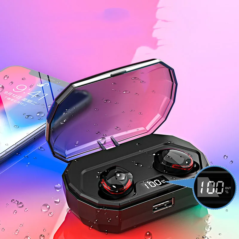 

Bluetooth 5.0 Wireless Earphone Headset IPX7 Waterproof CVC8.0 Noise Cancelling 3000mAh Charging Box Power Bank for Phone PC