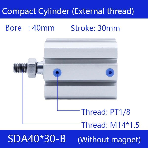 SDA40*30-B Free shipping 40mm Bore 30mm Stroke External thread Compact Air Cylinders Dual Action Air Pneumatic Cylinder SDA40*30-B Free shipping 40mm Bore 30mm Stroke External thread Compact Air Cylinders Dual Action Air Pneumatic Cylinder