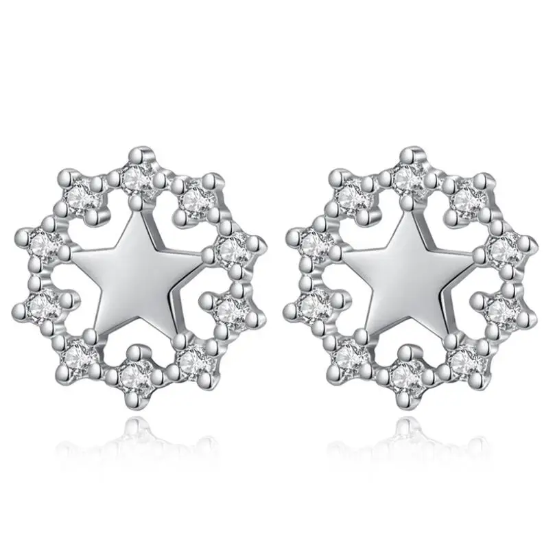 New Simple Beautiful Zircon Full Star Stud Earrings Trend Creative Pendientes Jewelry Boucle D'oreille SAE76 | Украшения и