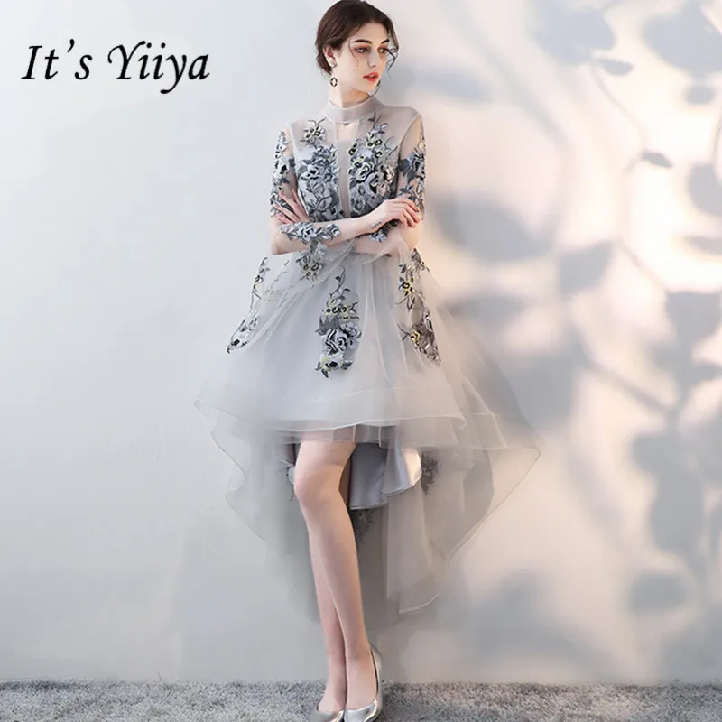 

It's Yiiya Luxury Evening Dresses Full Sleeve Embroidery Elegant Lace Up Flower Famous Designer Party Formal Dress LX219