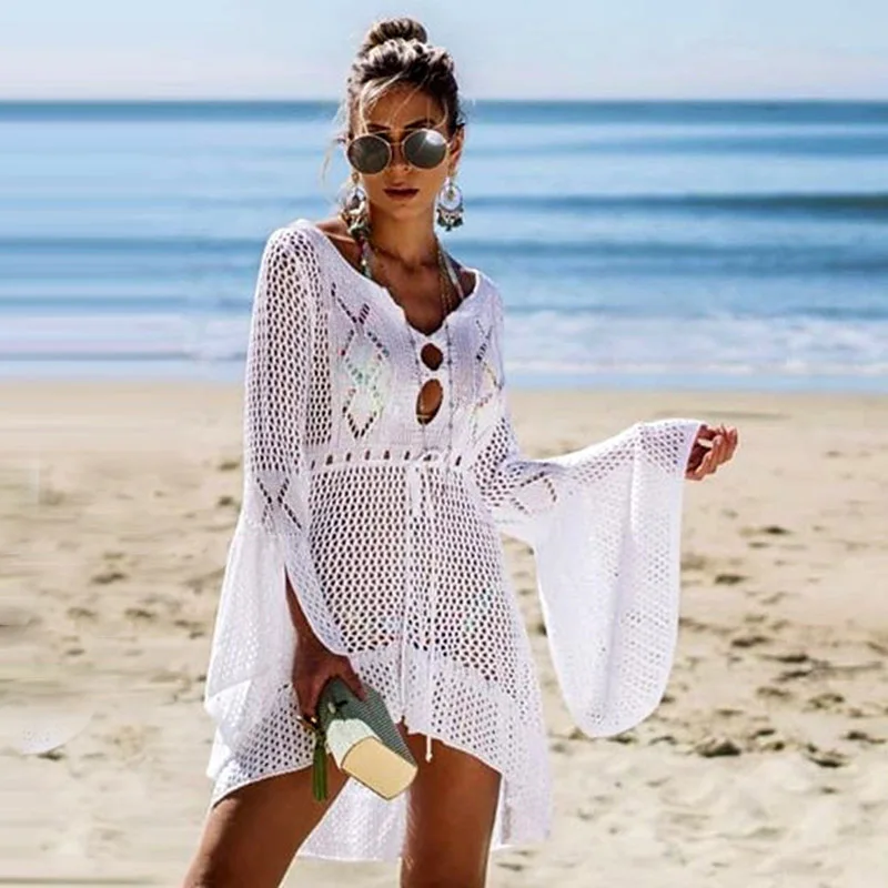 

New Sexy Cover Up Bikini Women Swimsuit Cover-up Beach Bathing Suit Beach Wear Knitting Swimwear Mesh Beach Dress Tunic Robe