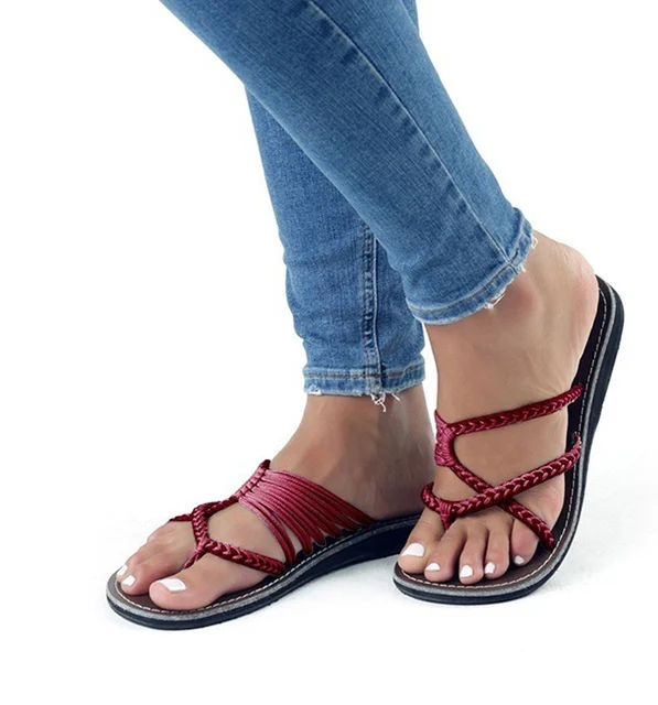 SLHJC Women Summer Flats Sandals Rope Knitted Platform Elevator Beach Sand Shoes Plus Size Women 