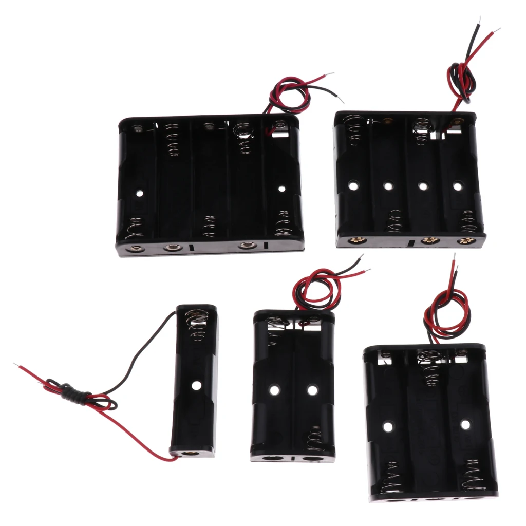 5x Plastic Battery Holder Box Storage Case Set with Wire for AA battery 
