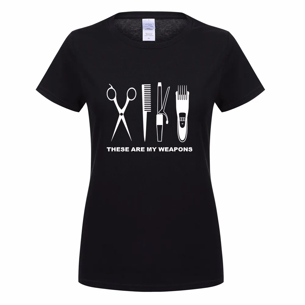 

Barber T Shirt Women Short Sleeve O-Neck Cotton Hairdresser Weapon T-shirt Girls Woman scissors Clothing Tops OT-818