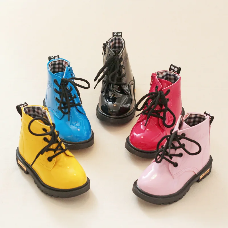 

2019 Autumn New Fashion Zipper Lace-Up Leather Shoes Children Rubber Boots Waterproof Shoes for Girls Boys Kids Shoes
