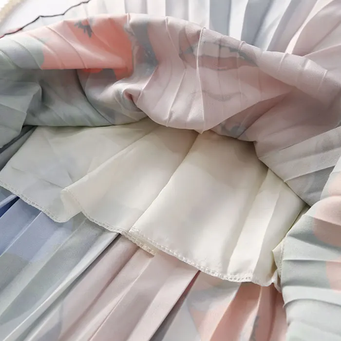 Осенняя женская Европейская юбка с рисунком из мультфильма, высокая эластичность, плиссированная юбка, уличный стиль, трапециевидные Сатиновые юбки с принтом