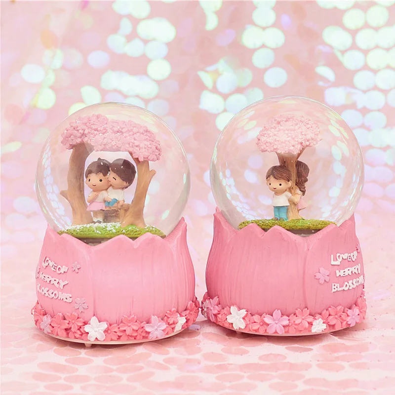 

Sakura Couple Crystal Ball Valentine's Day Gift with Rotating Light Music Box UYT Shop