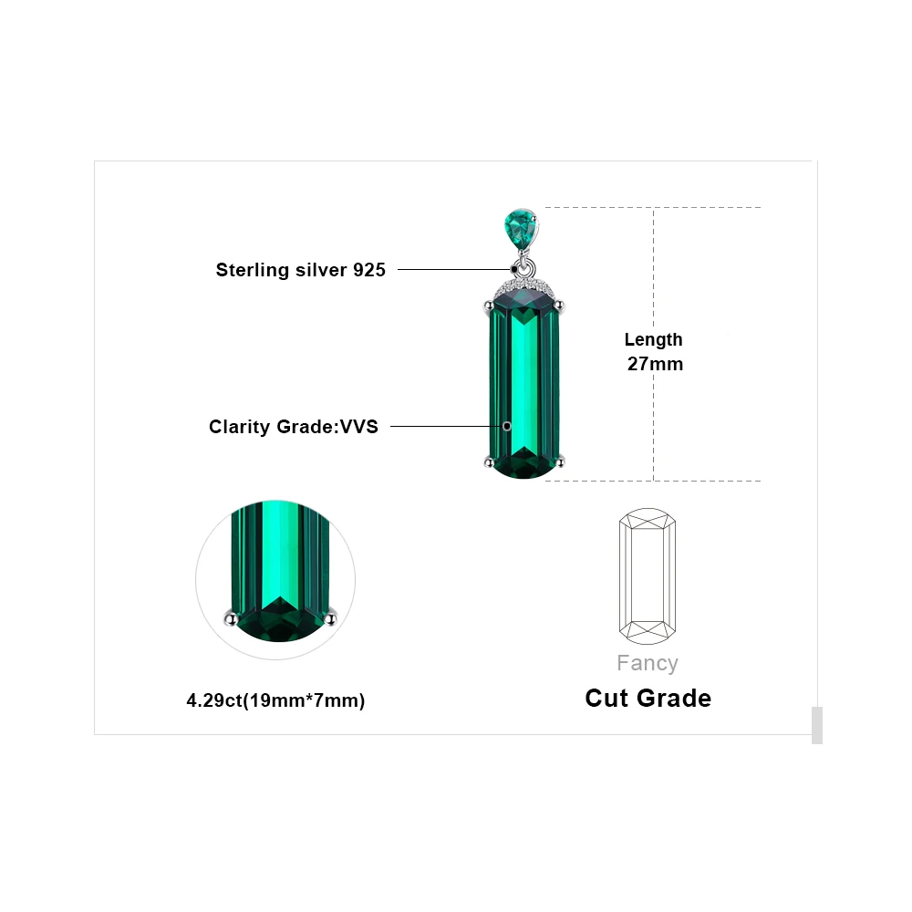 Simulated Nano Green Emerald 925 Sterling Silver Pendant Necklace for Women No Chain