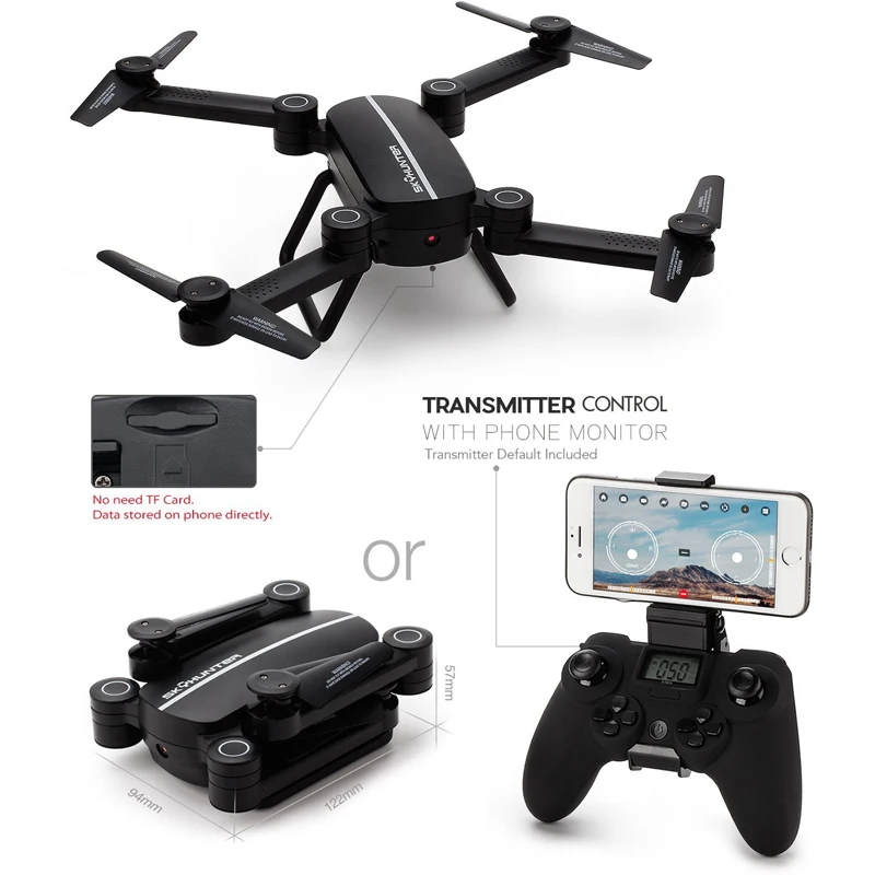 Складной Дрон для селфи EBOYU (TM) X8TW Sky Hunter Радиоуправляемый с Wi Fi FPV камерой 0 3 Мп HD