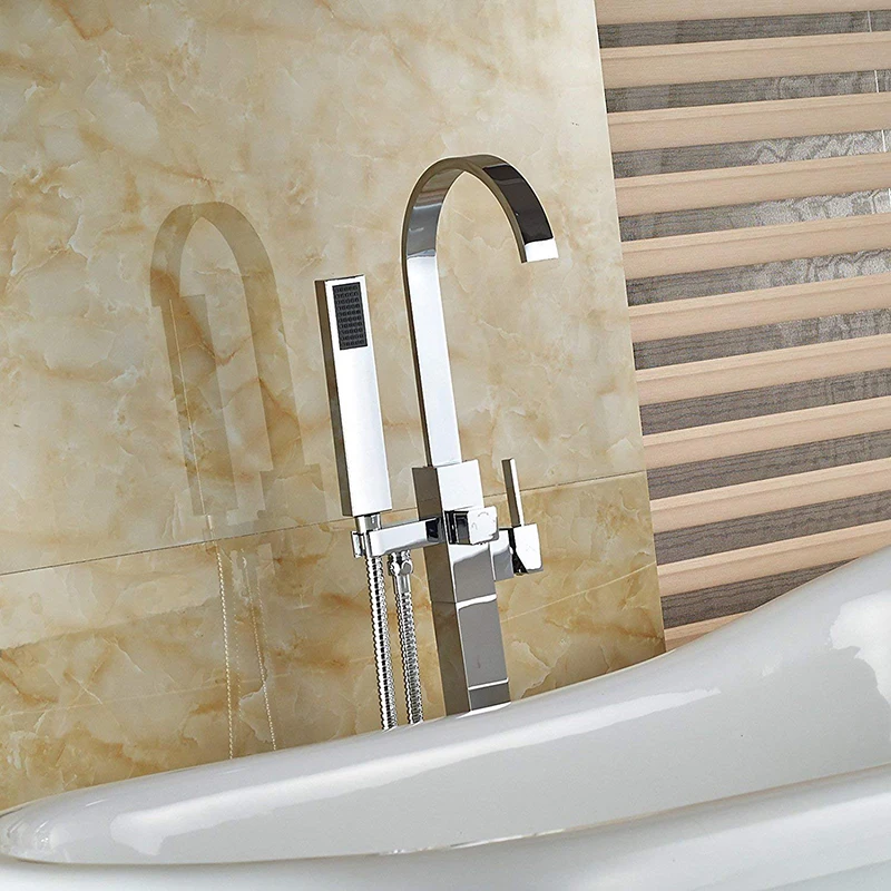 Хромированный напольный кран для ванной, латунный Одноручный наполнитель для ванной, абс ручной душ, отдельно стоящий кран для ванной, смеситель для ванны