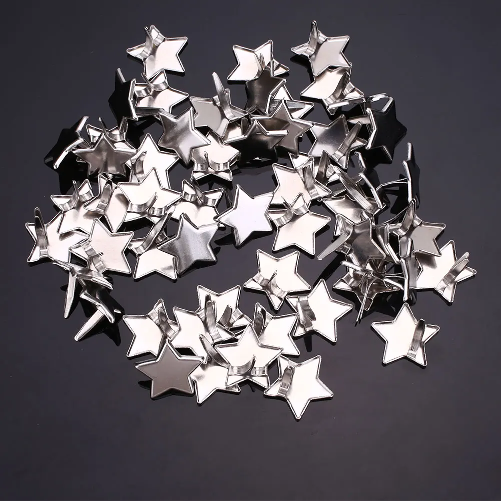 DIY 50PCS Silver Color Five Pointed Star Brads Embellishment Decoration