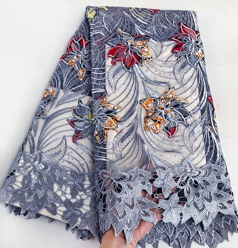 5 ярдов натуральный воск вышивка африканская французская кружевная ткань смешанный гипюр кружевной край нигерийская Гана торжество Буба швейное платье