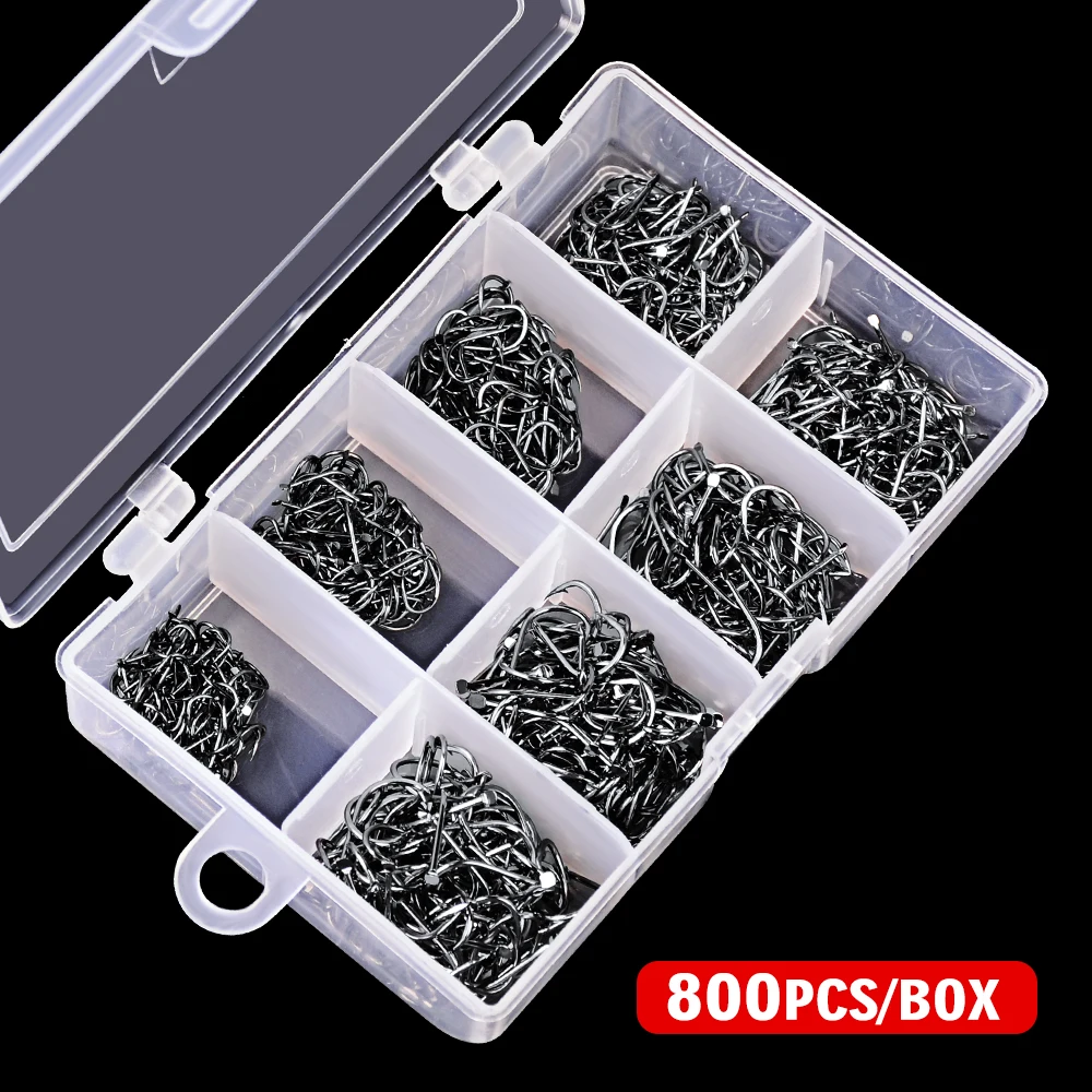 

New 800pcs/Box Fishhook 3#-4#-5#-6#-7#-8#-9#-10# Single Hook High Qulity Fishing Hook with Box Jig Big Hook