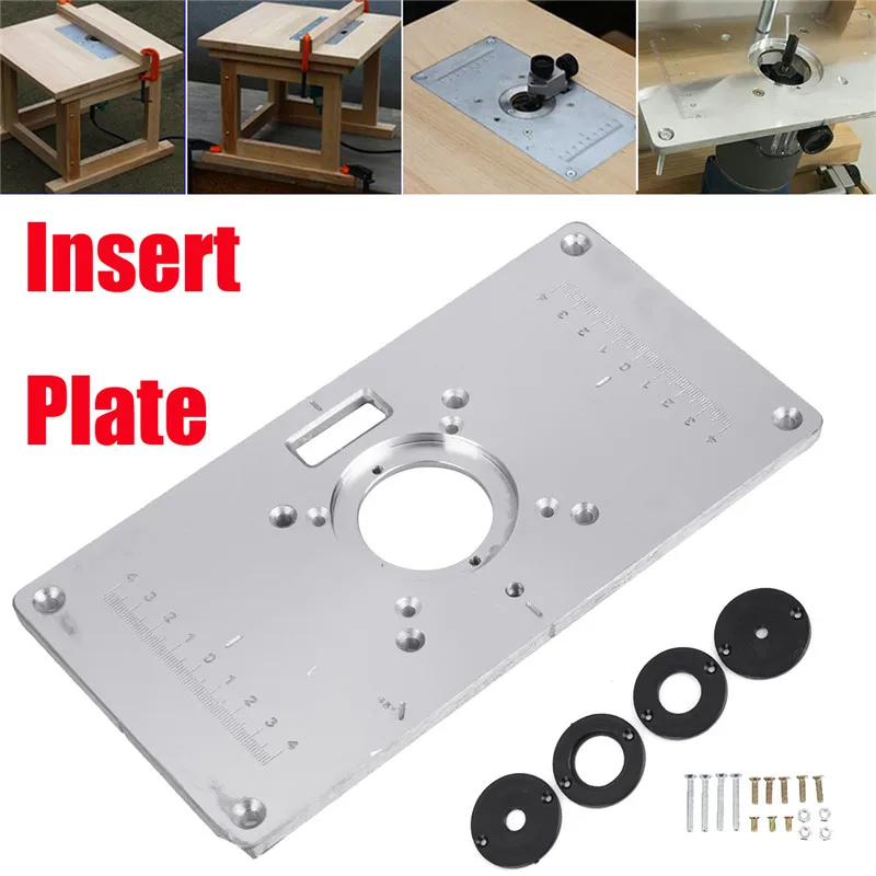 

234*120mm Aluminum Metal Router Table Insert Plate +4pcs Ring For DIY Woodworking Tool Wood Router Trimmer Model Engrave Machine