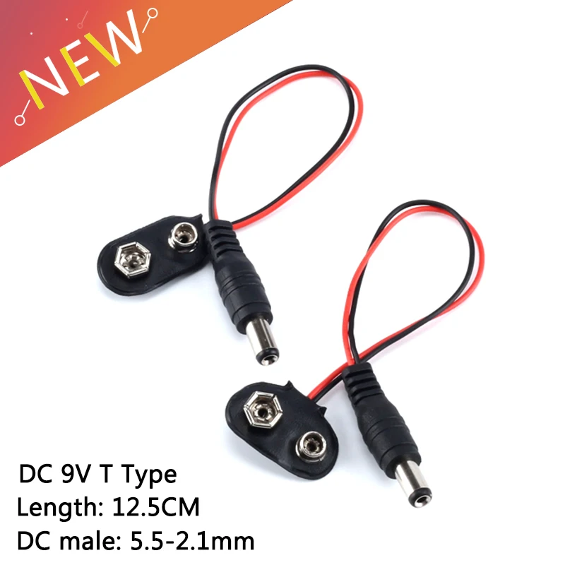 5PCS T type 9V DC Battery Power Cable Barrel Jack Connector for Arduino New C ZC 