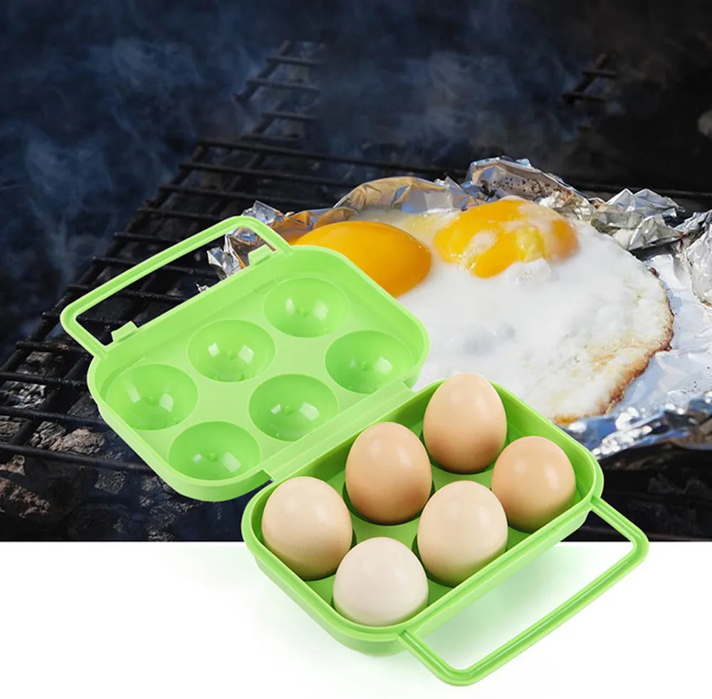 Portable 6 Eggs Plastic Container Holder Plastic Folding Egg Storage Box Handle Case outdoor egg carrier box drop shipping^40