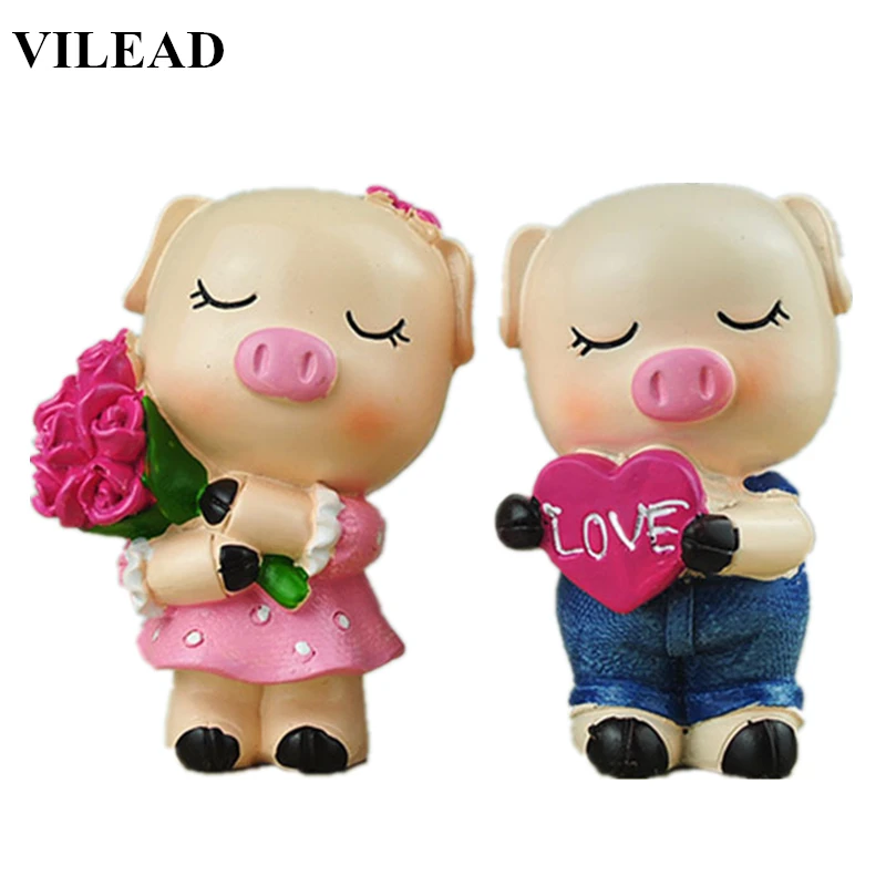 

VILEAD 3.1'' Resin Lovely Pig Figurine Creative Crafts Pig Lover Miniatures Animal Cartoon Statue for Home Decor Wedding Decor