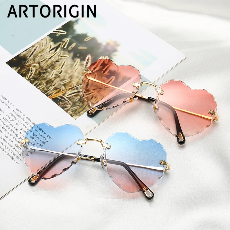 Солнцезащитные очки в форме сердца для женщин, без оправы, прозрачные очки, алмазные режущие линзы, солнцезащитные очки,, УФ-защита, Zonnebril Dames