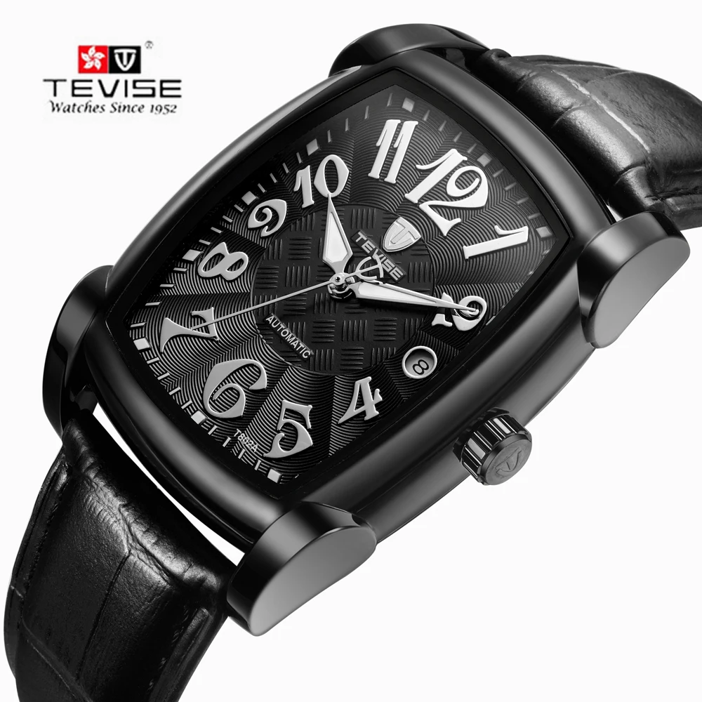 TEVISE Luxury Automatic Winding Watches Men Mechanical Watch Sport Military Relogio Automatico Masculino Calendar Square dial