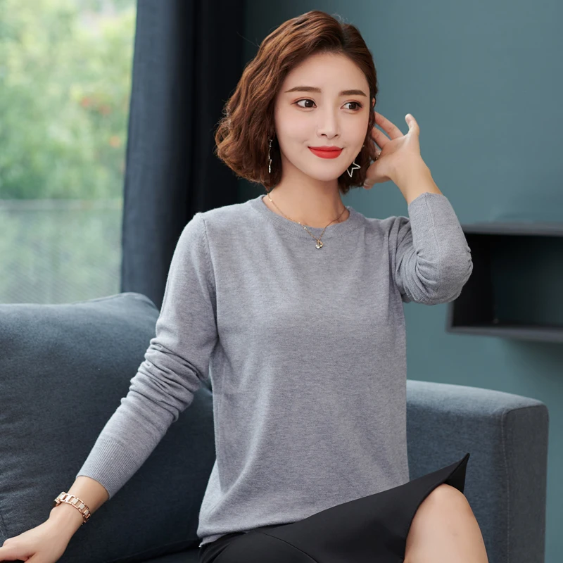 

Spring winter round neck Cashmere wool sweater autumn women solid large long sleeve pullovers Knit pullover plus size