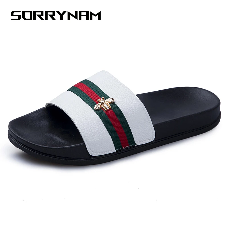 

Sorrynam Men Slides Slippers Casual Bathroom Sandals Indoor & Outdoor Slippers Soft Sole Couple Flip Flops Black White
