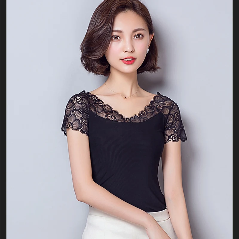 Chemise Femme sexy v-cuello mujer Tops moda 2018 Encaje ropa mujer negro blusa patchwork ropa casual ropa mujer blusa
