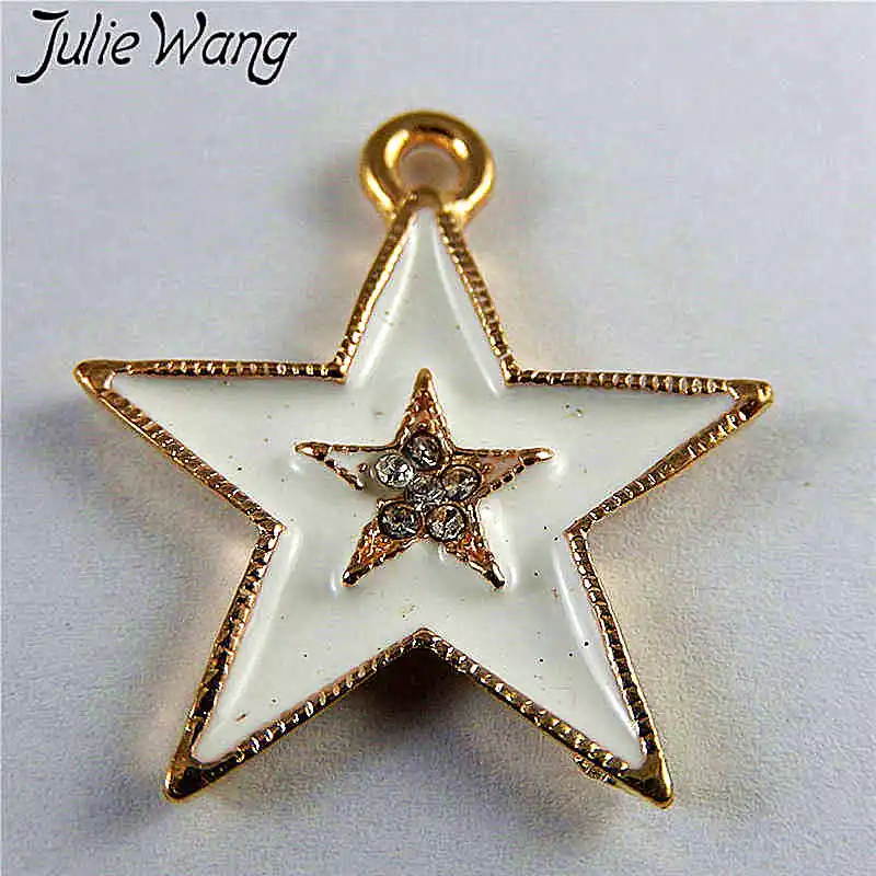 Julie Wang 6 шт. смешанные эмалевые белые черные звезды пентаграмма сплав золотой тон