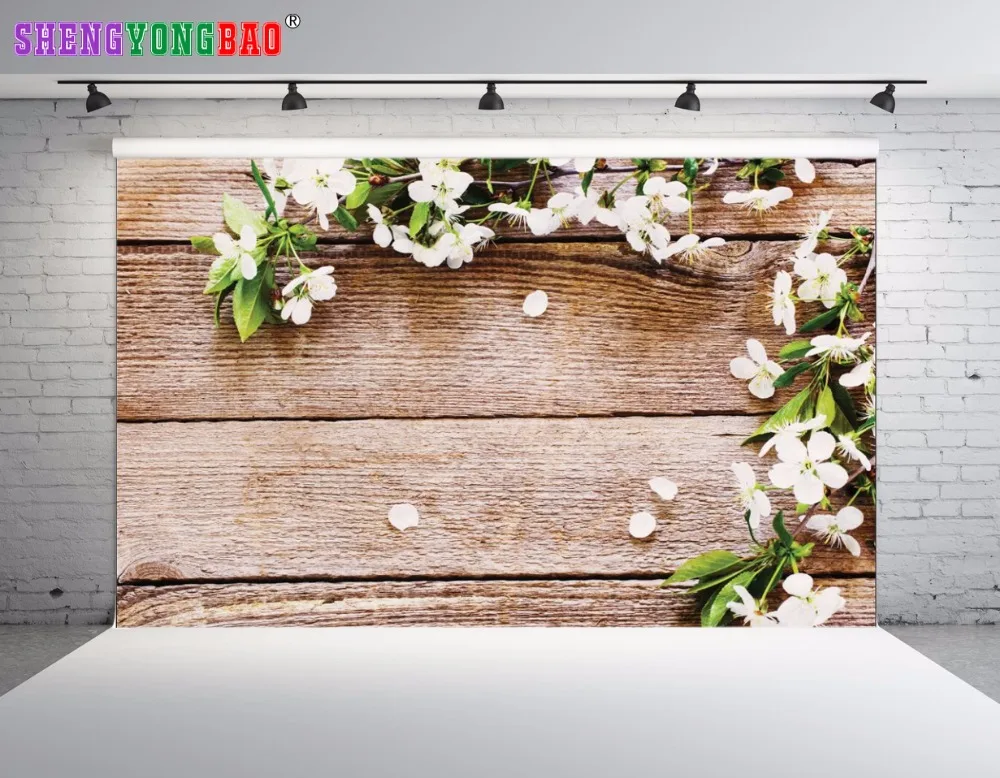 

SHENGYONGBAO Vinyl Custom Photography Backdrops Photo Studio Props Wood Planks and Sakura theme Photography Background SZ-08