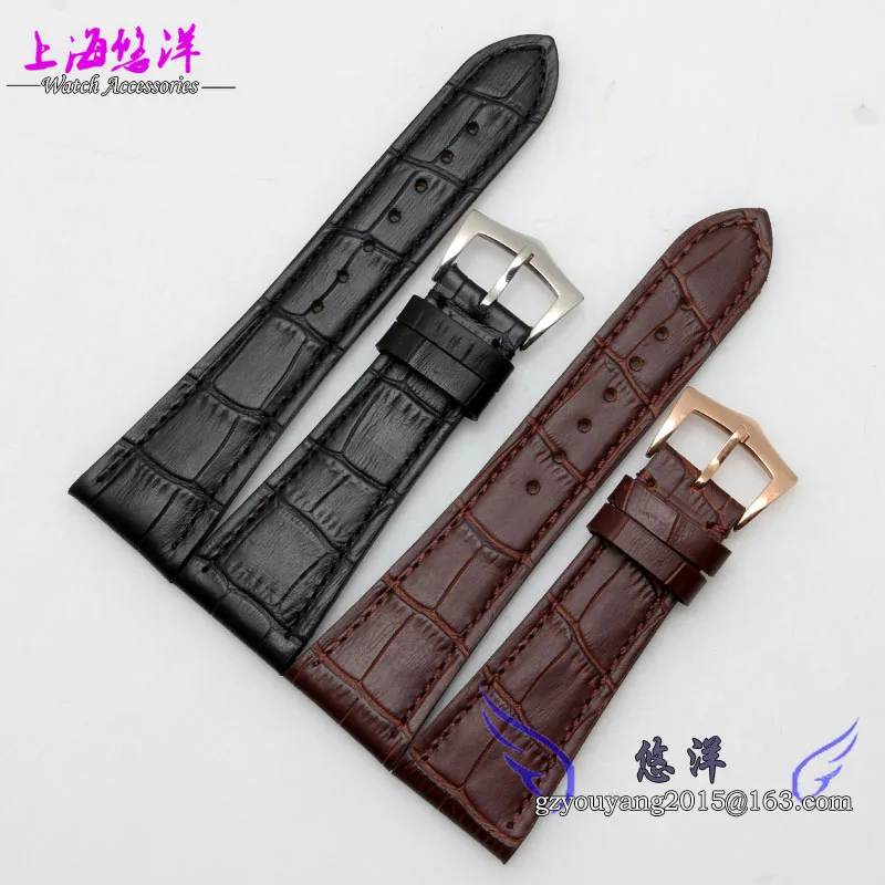 Hot 25mm Top Grade Genuine Black Brown Leather Watch Band Strap Rose Gold Clasp