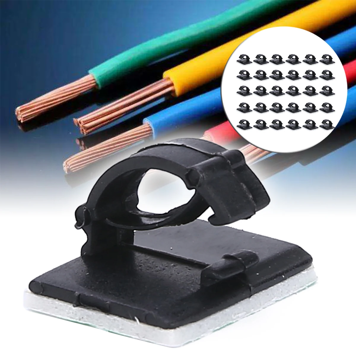 30pcs/bag Network Wire Clip Self-adhesive Car Cable Holder Rectangle Plastic Mount Tie Clamp For Home And Office Use