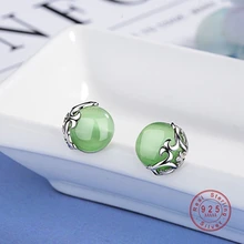 Новинка, модные серьги, опал, зеленый камень, ажурные серьги-гвоздики из медного сплава для женщин, ювелирные изделия для ушей, модные ювелирные изделия, подарки