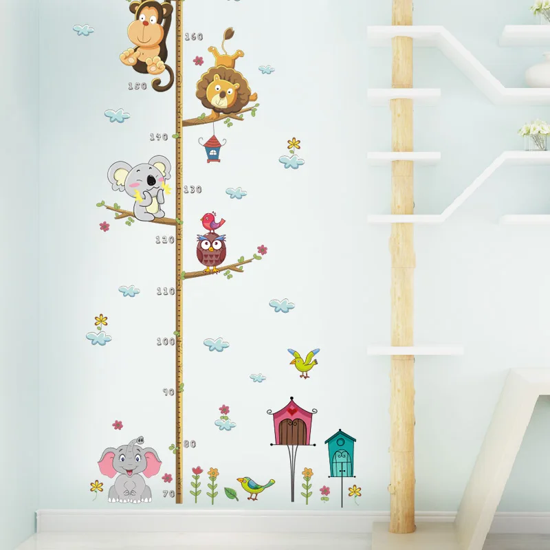 

Lion Monkey Owl Elephant Birds Animals Tree Growth Chart Children Room Decorations Cute Height Measure Wall Sticker Home Decor