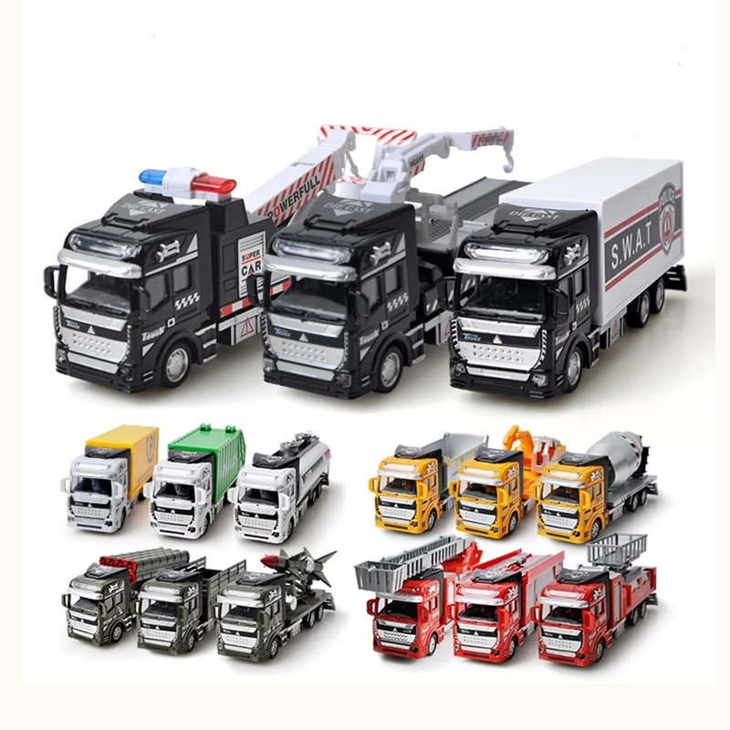 Tirez le modèle de voitures jouet 1:48 alliage ingénierie véhicule/voiture militaire/camion de pompiers jouets Simulation camion à ordures cadeau pour les enfants
