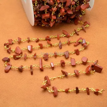 

Fashion 5Meter Gold Color natural amazonite stone chips beaded wire wrapped rosary chains,natural chip stone rosary chains