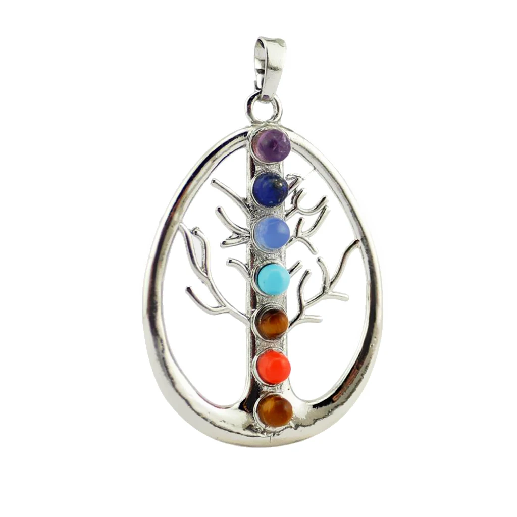 Phenovo Fashion 7 Chakra Colorful Crystal Energy Pendant for lapis lazuli Redstone Pendants Necklace Fashion Jewelry