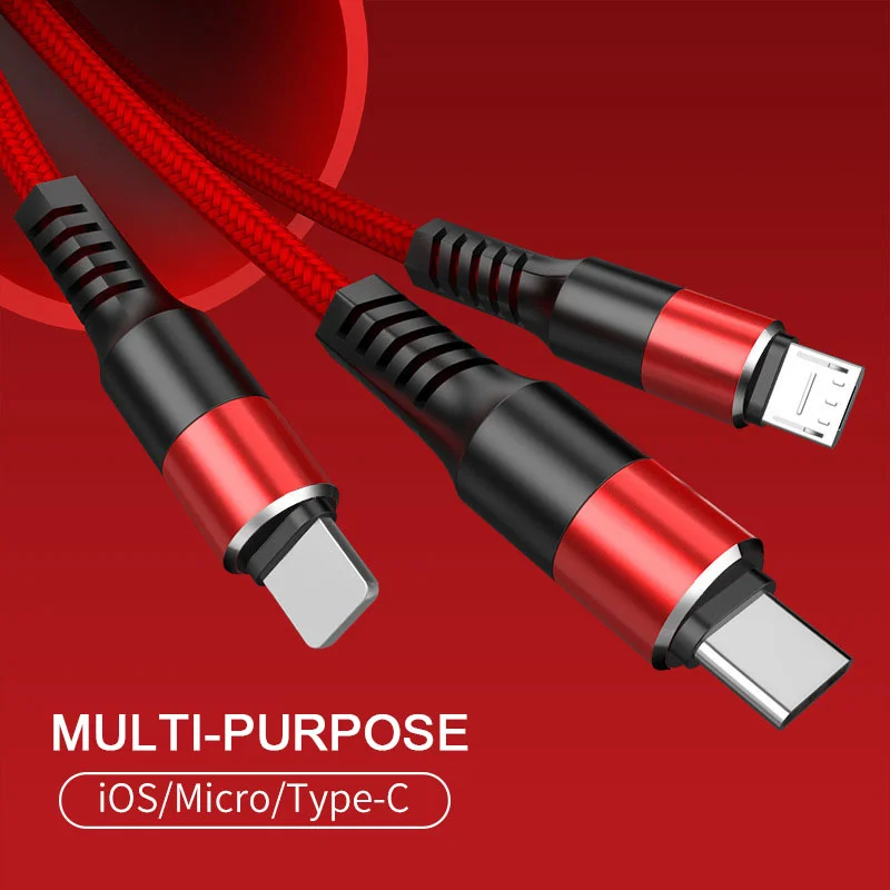3 في 1 كابل يو اس بي ل فون XS X 8 7 6 شحن شاحن المصغّر USB كابل للأندرويد USB TypeC الهاتف المحمول الكابلات لهواوي