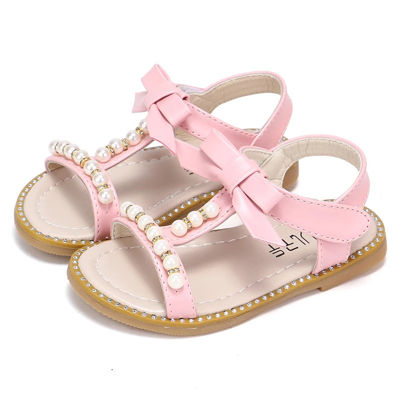 2019 Baby Girls Summer Shoes Girls Sandals Flip Flops Kids Beach Sandals Baby Girls Princess Pearl Beading Shoes With Bow
