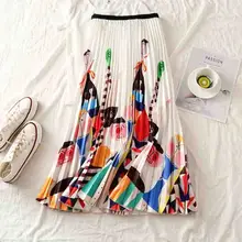 Новинка, летняя плиссированная юбка, уличный стиль, мультяшный принт, а-силуэт, до середины икры, женские юбки, эластичная талия, тонкая юбка высокого качества