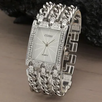 

WA058 Women Watch Luxury Wrist Watch Analog Quartz Watches Stainless Steel Fashion Rhinestone Bracelet Three Chains Silver