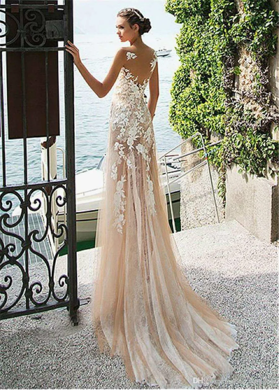 sheer lace evening gown