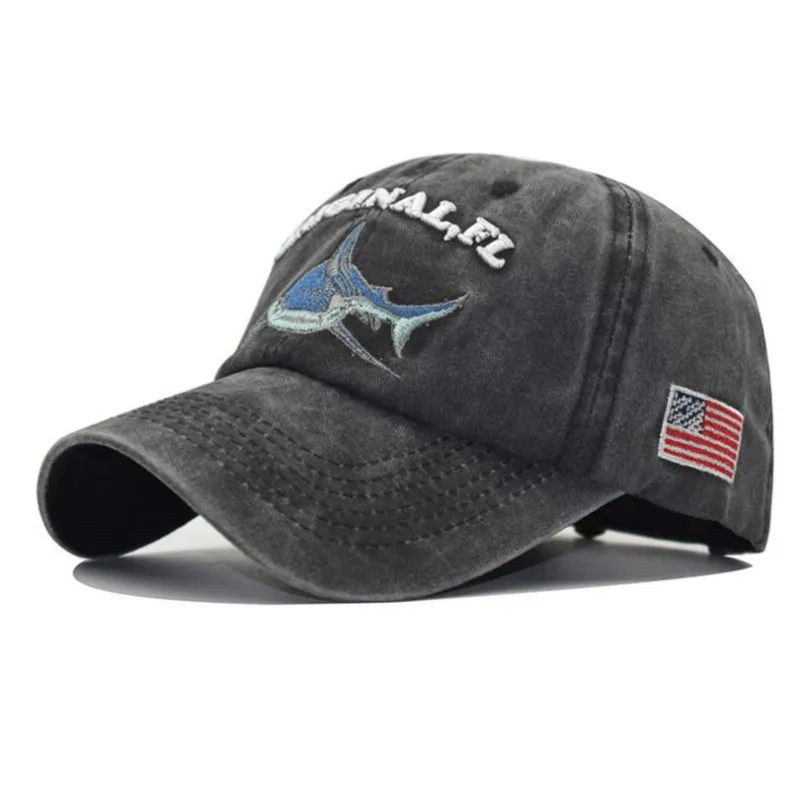 Shark Pattern Denim Dad Cap Baseball Hat Adjustable Sun Cap Hip Pop Hat