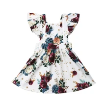 Лидер продаж, Хлопковое платье для маленьких девочек с большим бантом в классическом стиле платья-пачки принцессы с цветочным принтом и рюшами летний повседневный комплект