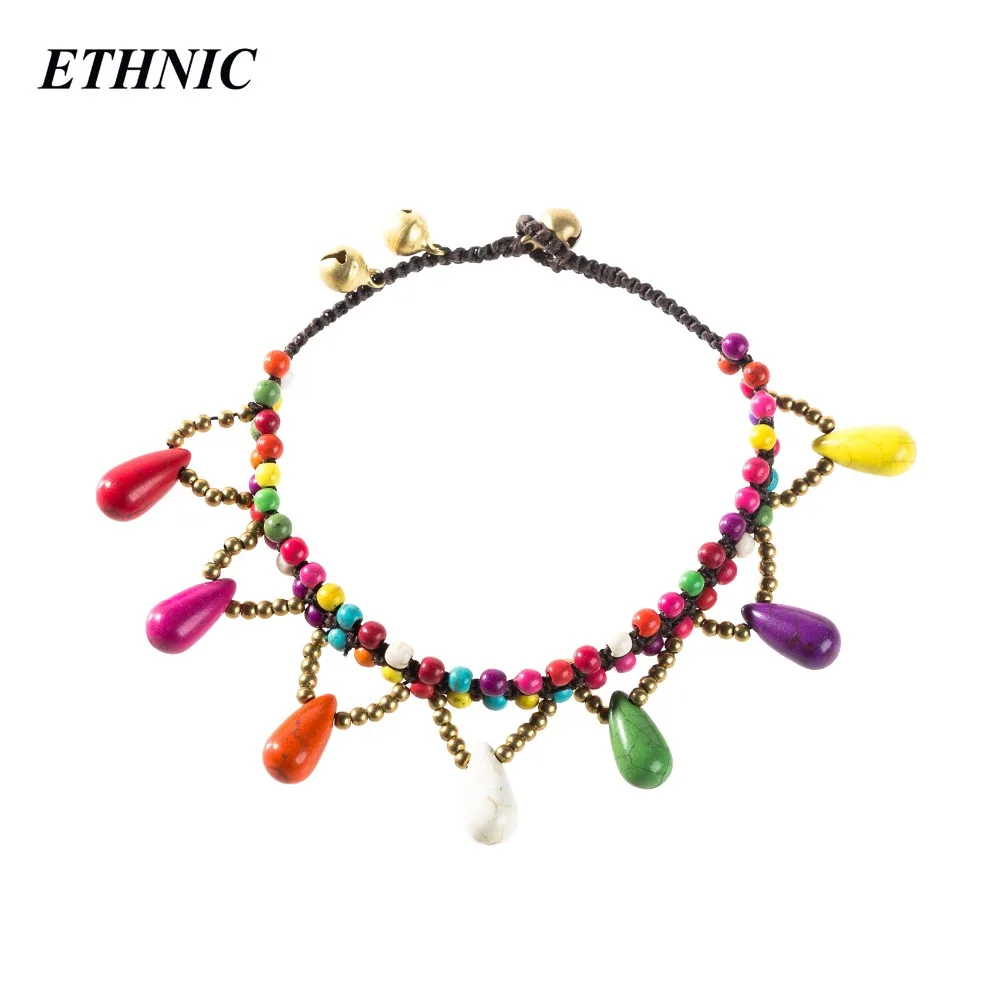 

ETHNIC Brand Bohemian Colored Waterdrop Shape Beads Charm Anklets for Women Fashion Ankle Gold-color Beaded Chain On Foot